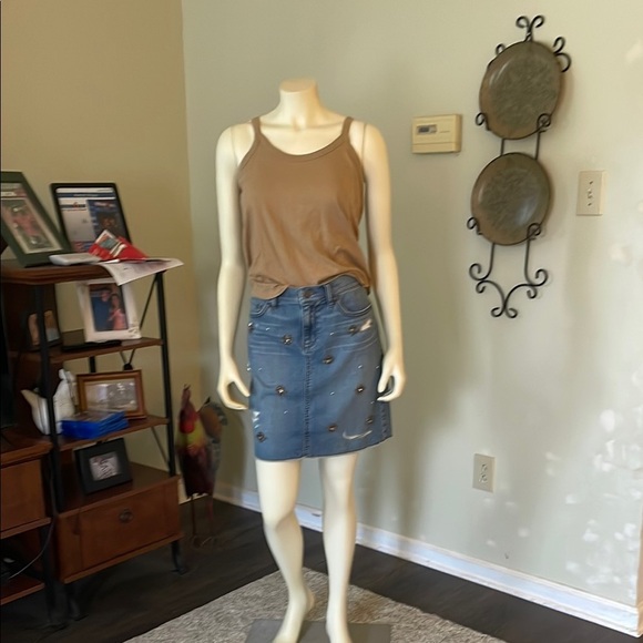 LOFT Other - LOFT Tan Top and Blue Denim Skirt